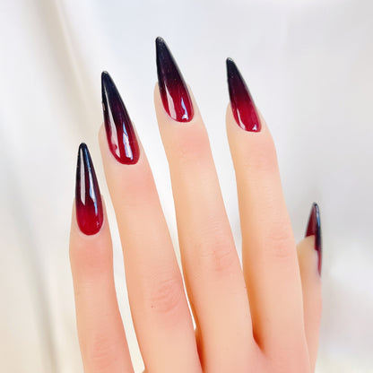 PO071 black red ombre stiletto press on nails