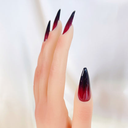 PO071 black red ombre stiletto press on nails