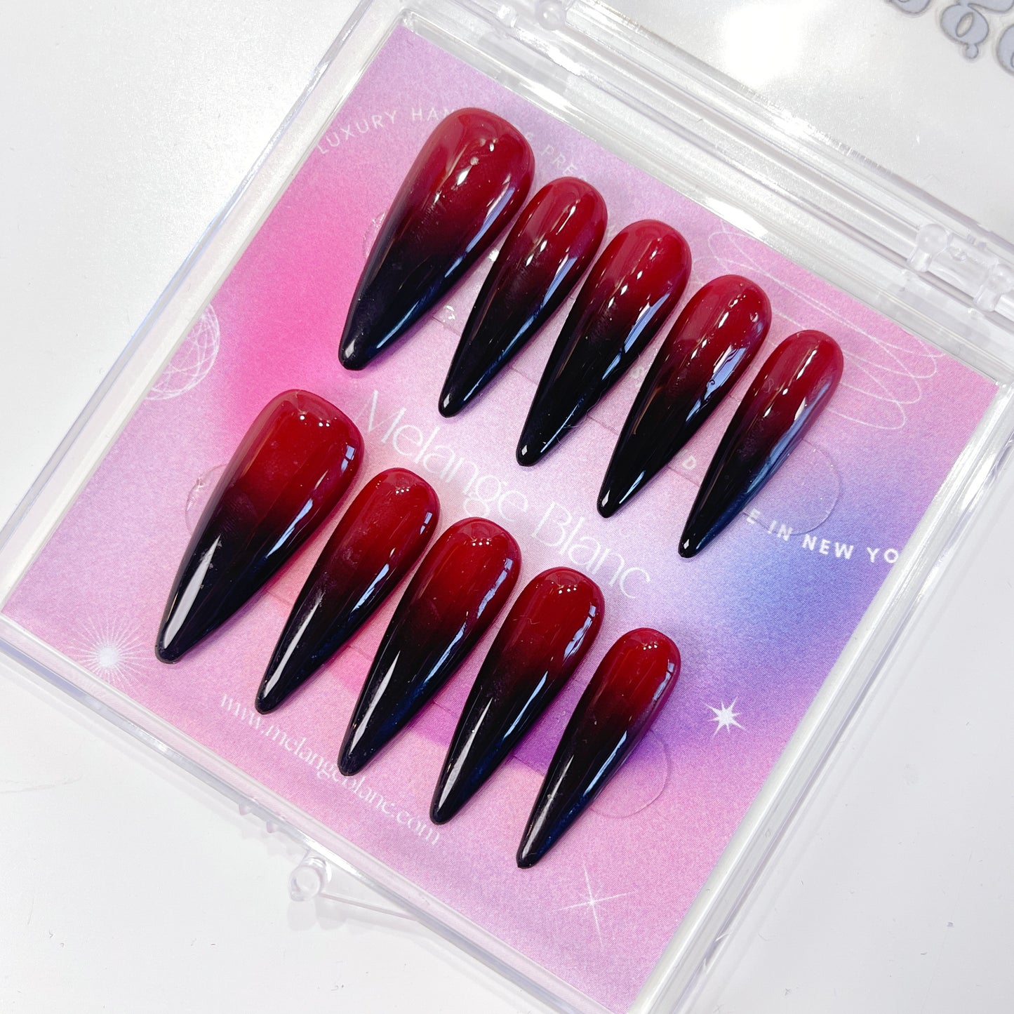 PO071 black red ombre stiletto press on nails