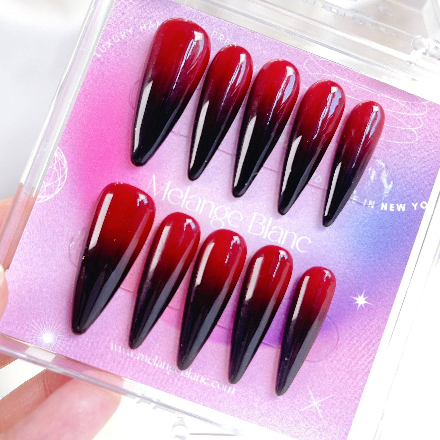 PO071 black red ombre stiletto press on nails