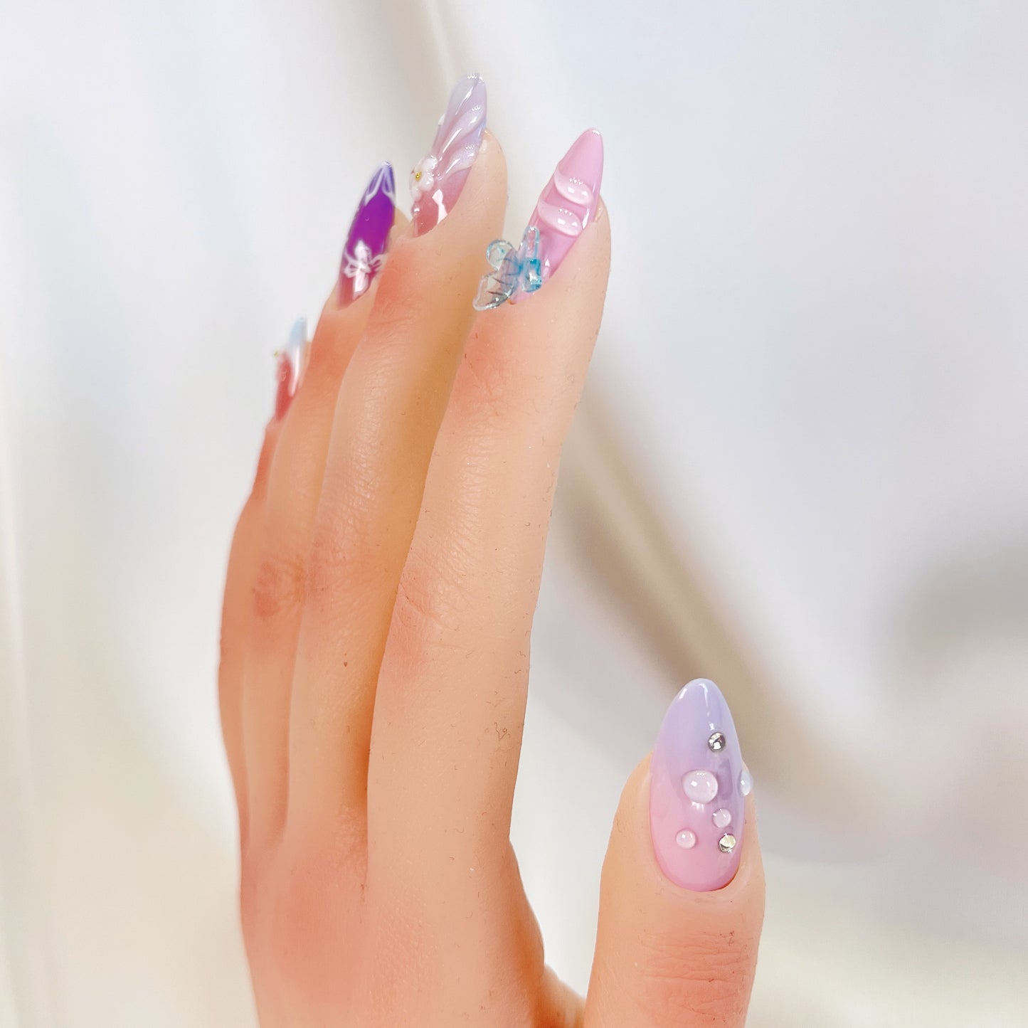 PO075 3D butterfly flower almond press on nails