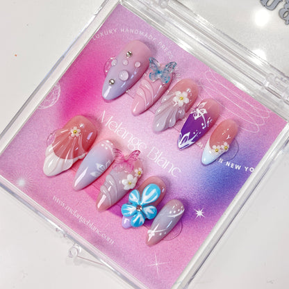 PO075 3D butterfly flower almond press on nails