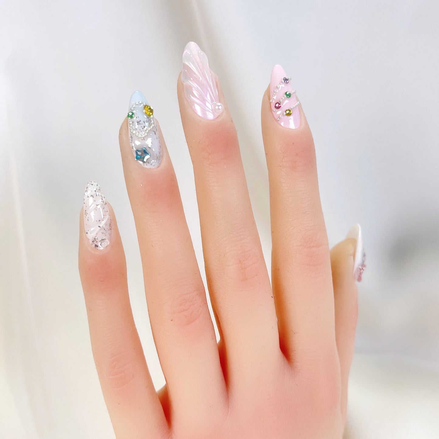 PO077 Dreamy Rose bow flower press on nails