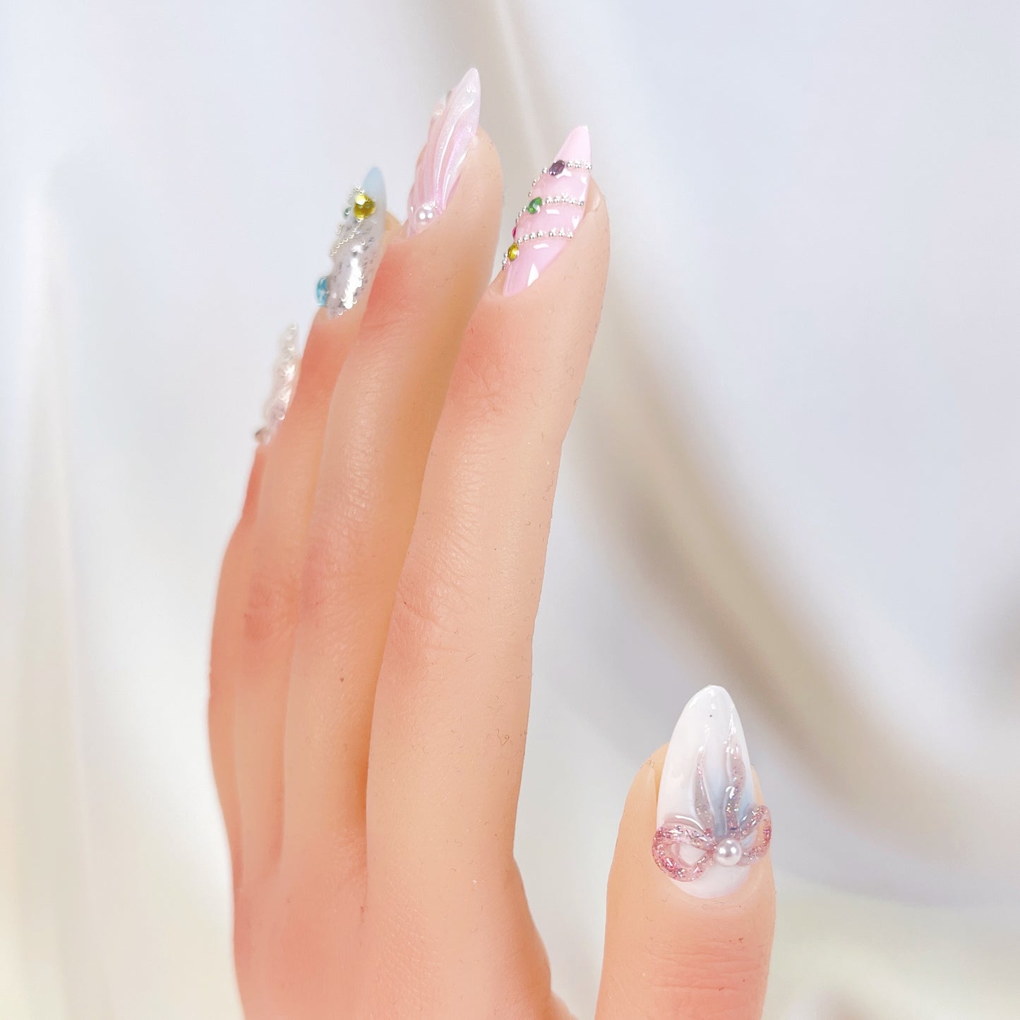 PO077 Dreamy Rose bow flower press on nails