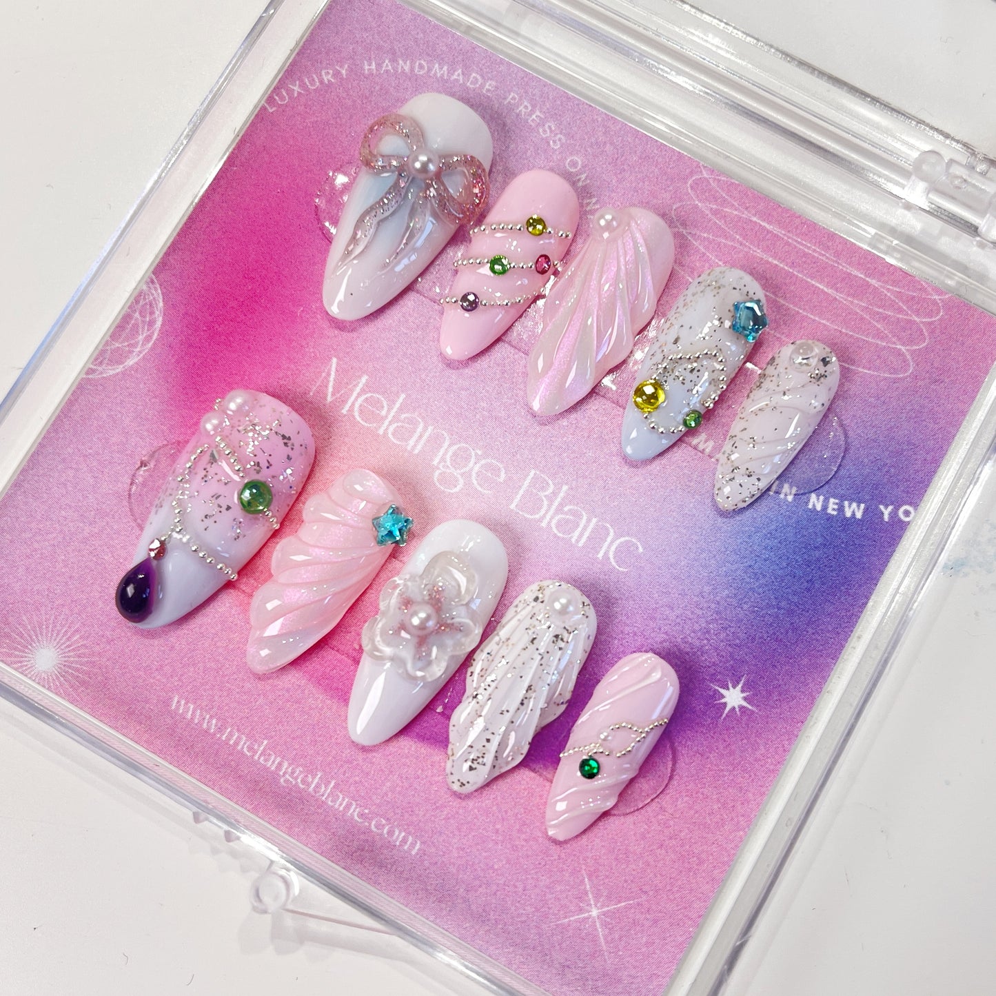 PO077 Dreamy Rose bow flower press on nails