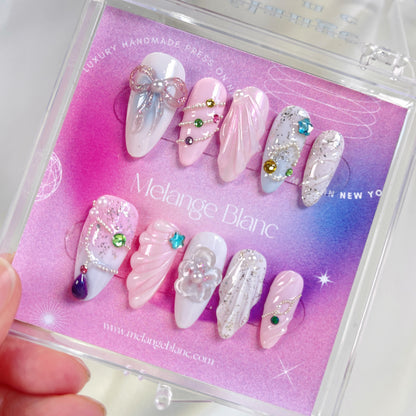 PO077 Dreamy Rose bow flower press on nails