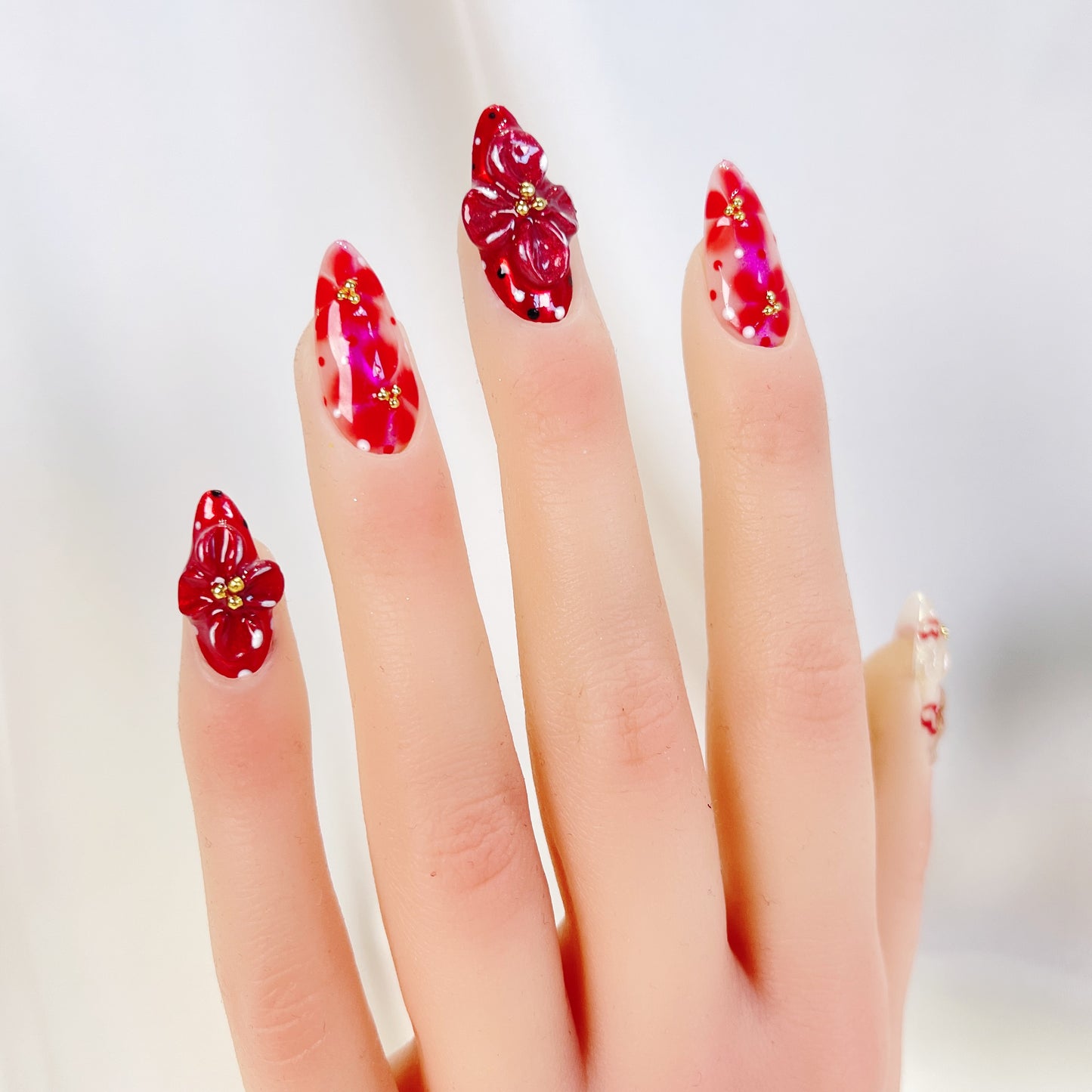 PO078 3D flower fall holiday almond press on nails