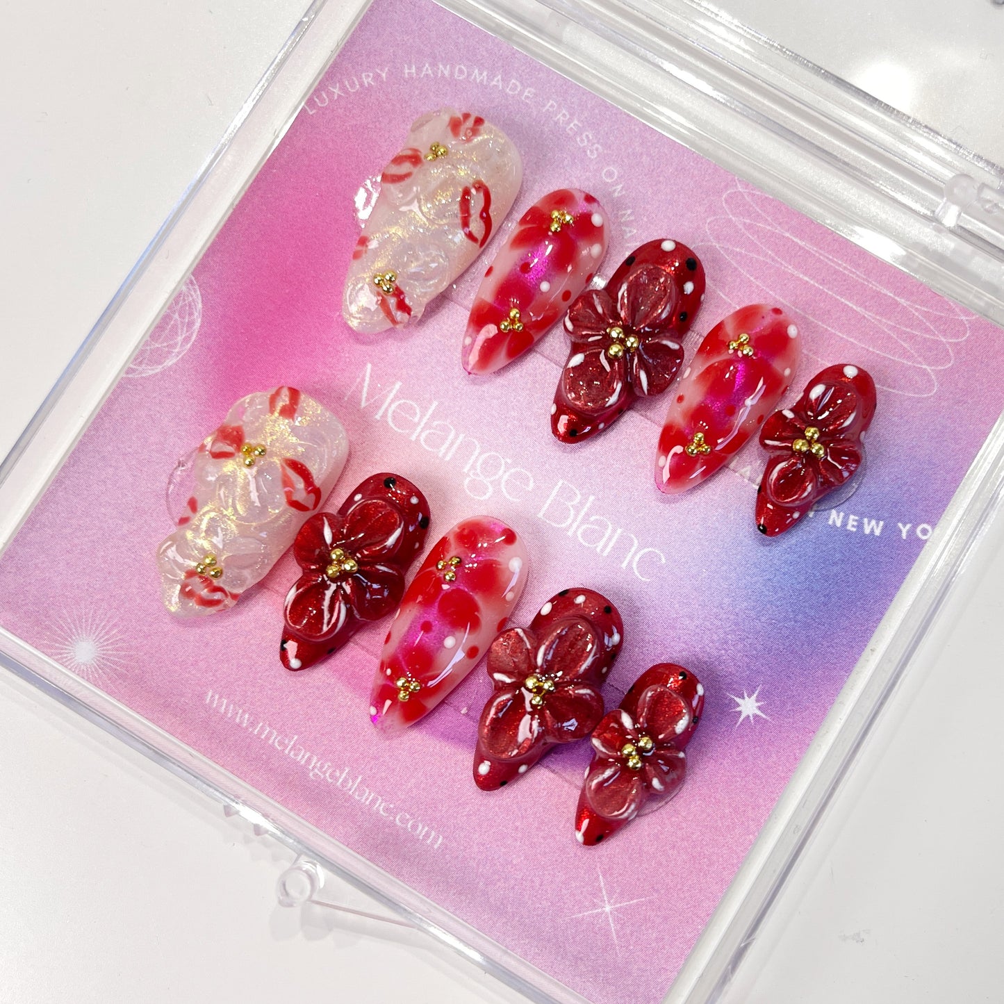 PO078 3D flower fall holiday almond press on nails