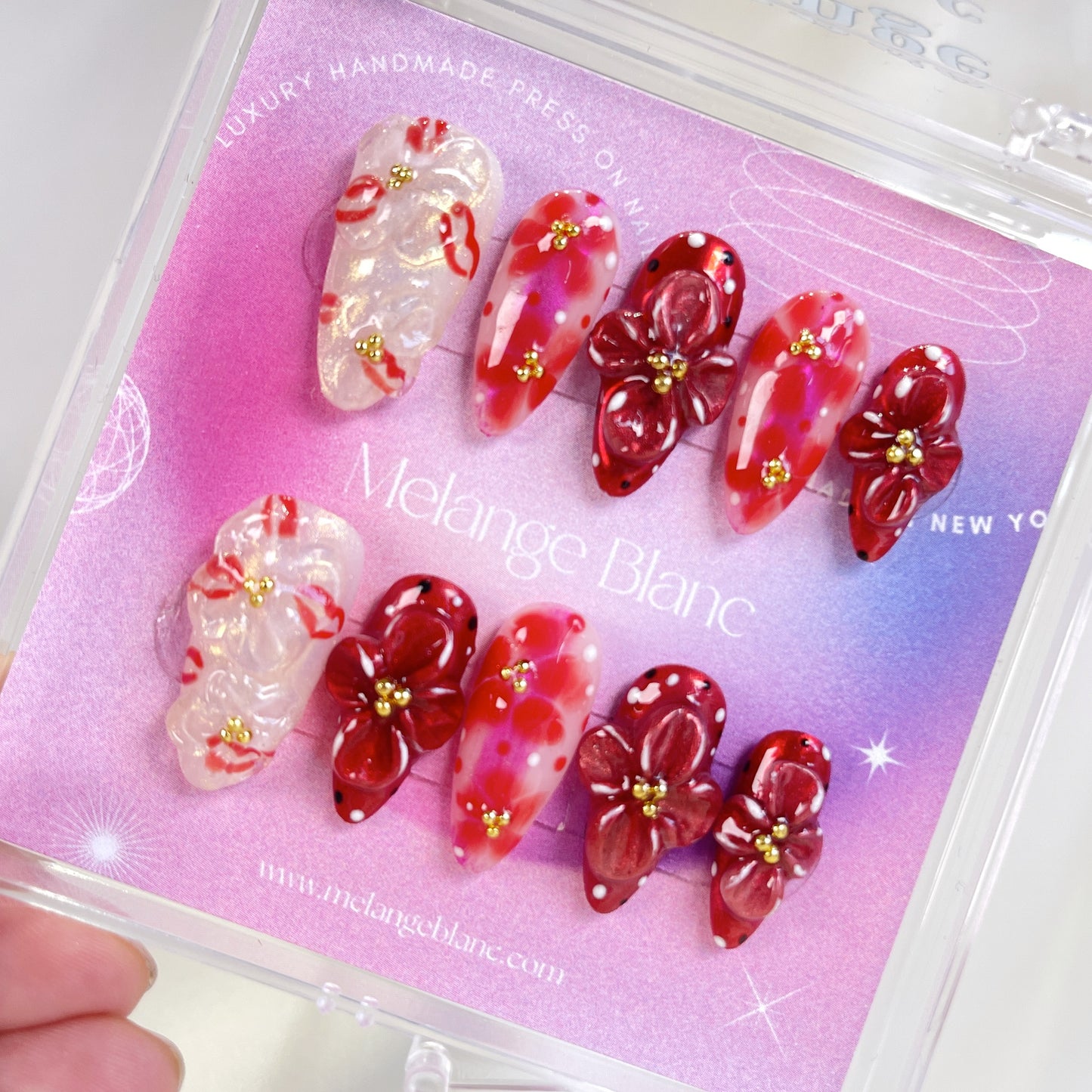 PO078 3D flower fall holiday almond press on nails