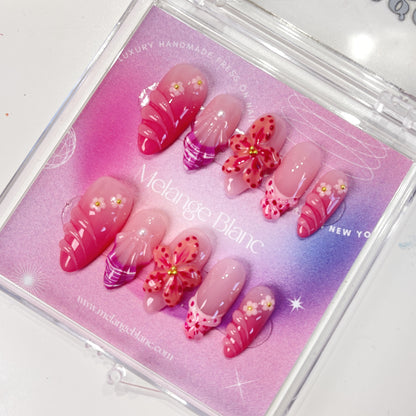 PO079 3D pink orchid flower press on nails