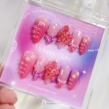 PO079 3D pink orchid flower press on nails