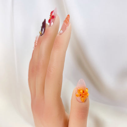 PO081 3D flower autumn almond press on nails