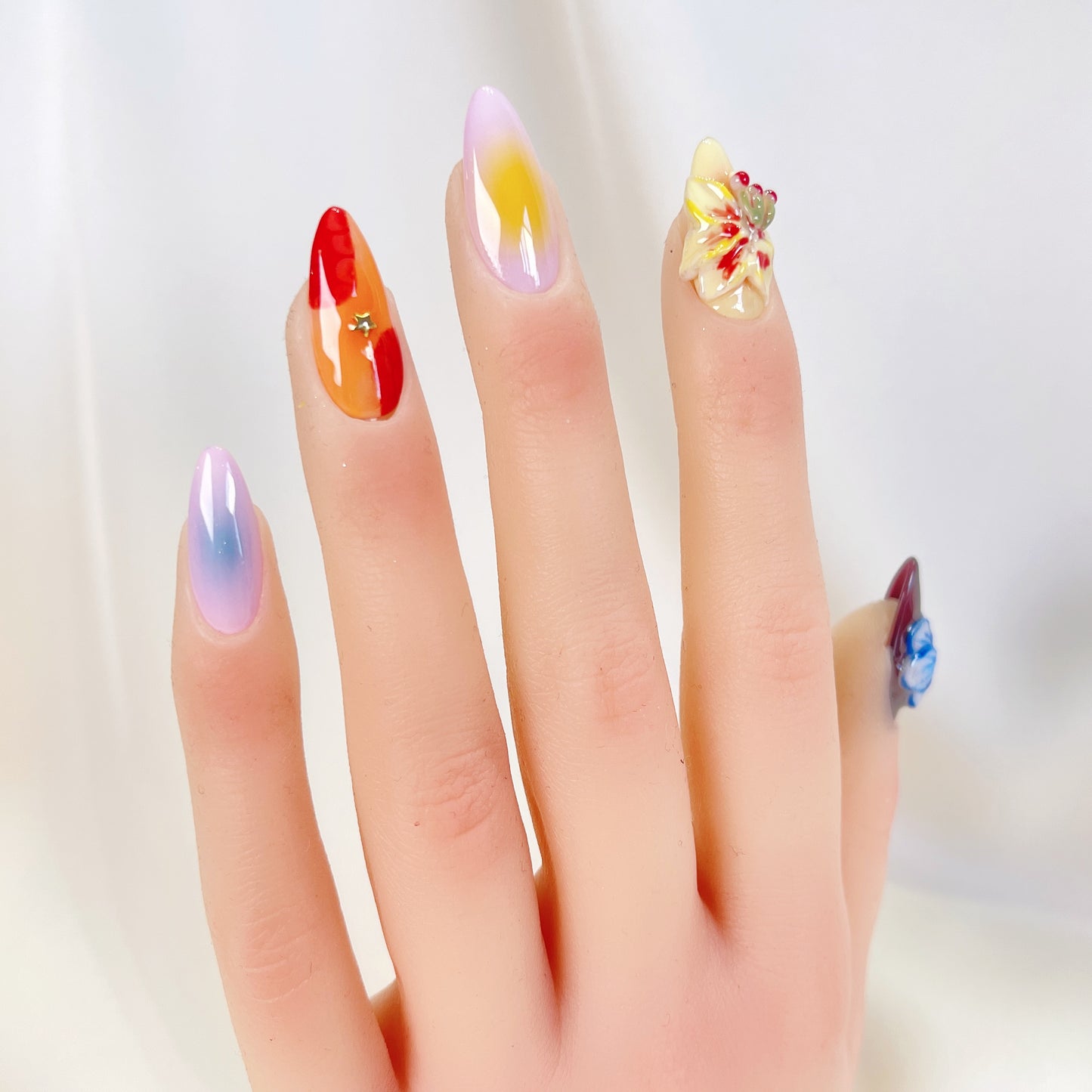 PO082 3D flower garden almond press on nails