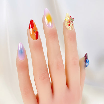 PO082 3D flower garden almond press on nails