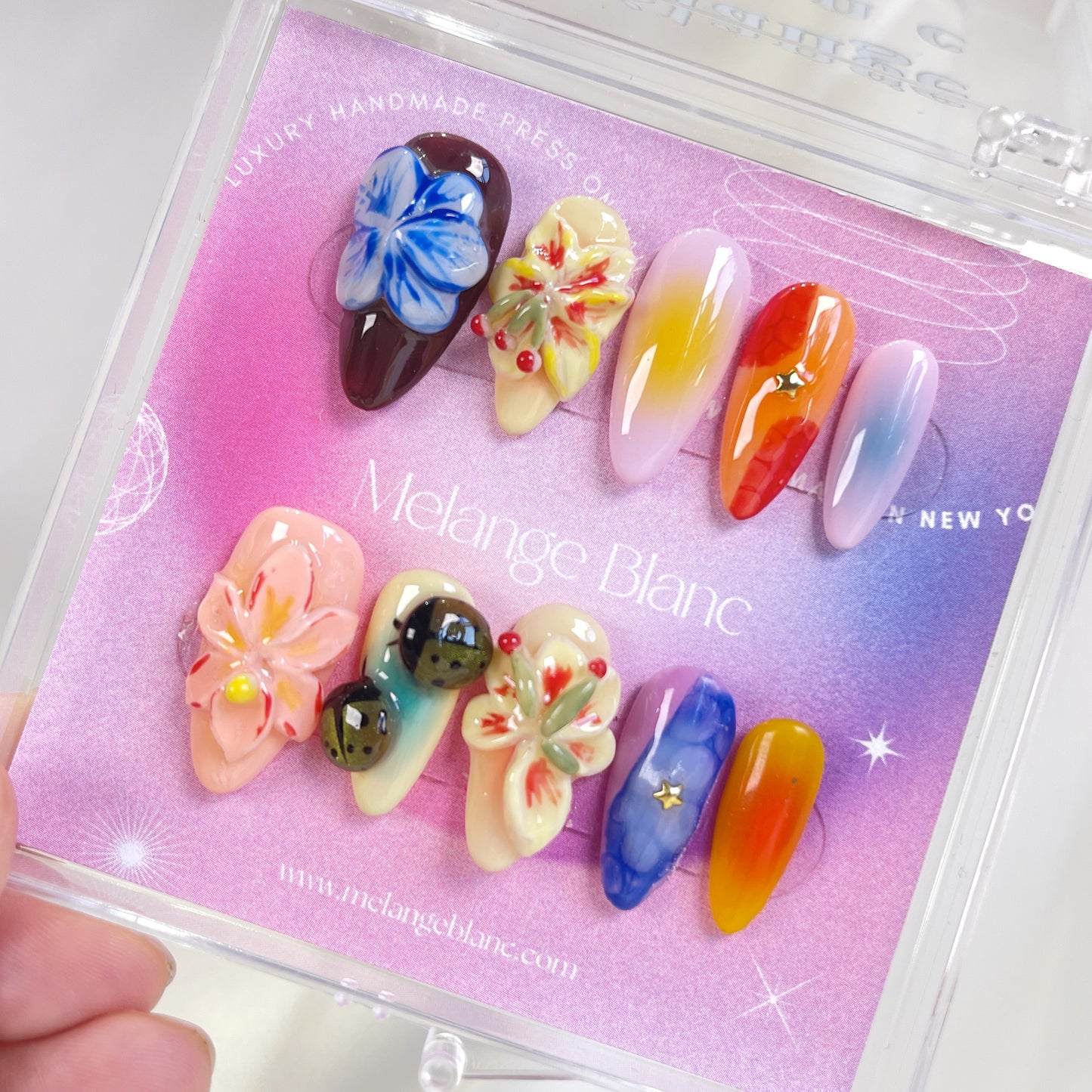 PO082 3D flower garden almond press on nails