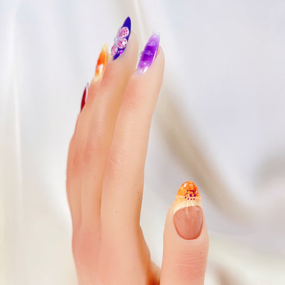 PO087 purple flower almond press on nails