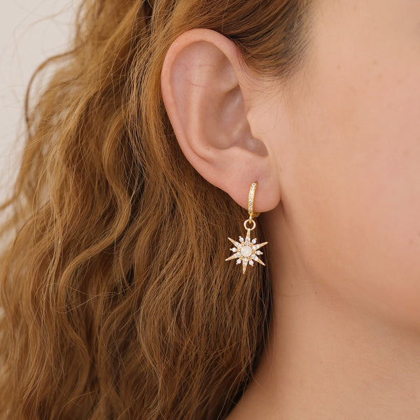 E145 starburst huggie hoop opal earrings