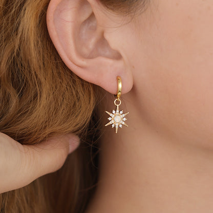 E145 starburst huggie hoop opal earrings