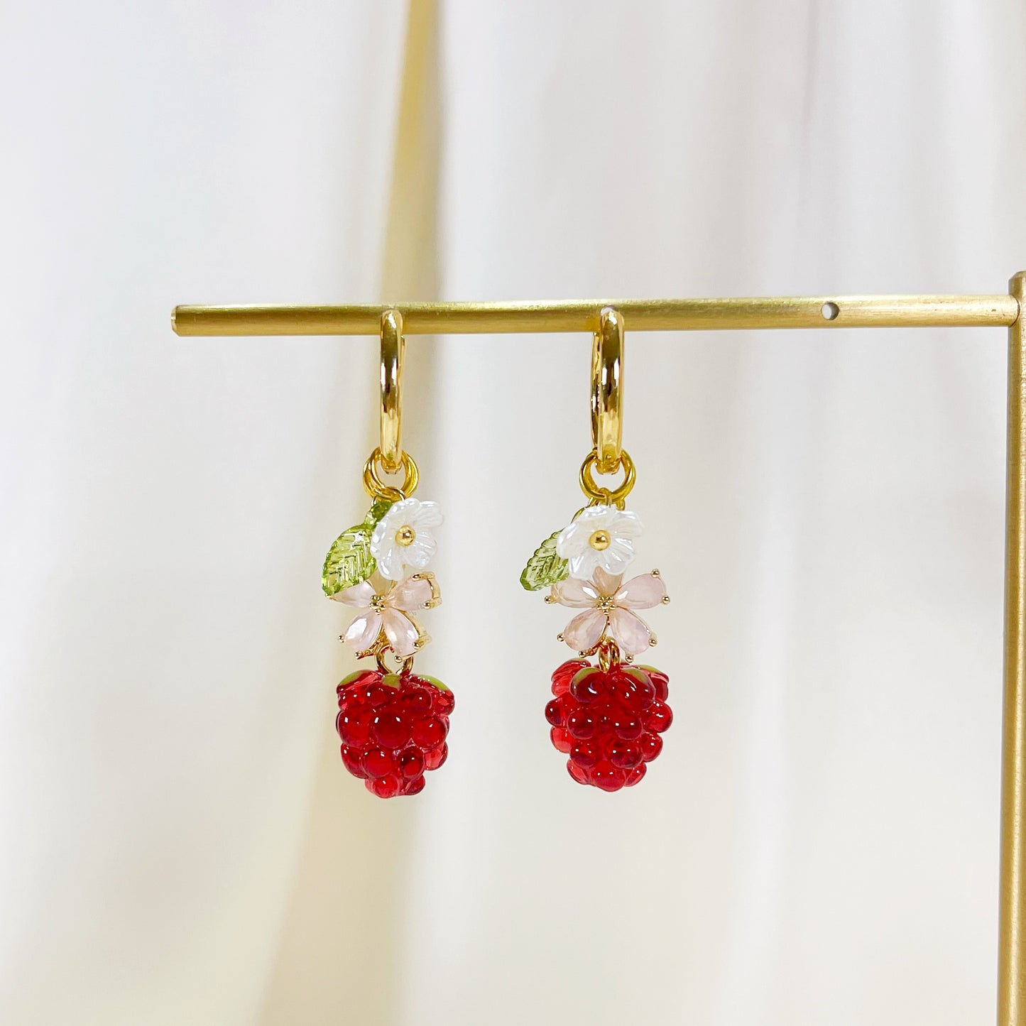 CE004 pre-designed raspberry sakura charm earrings