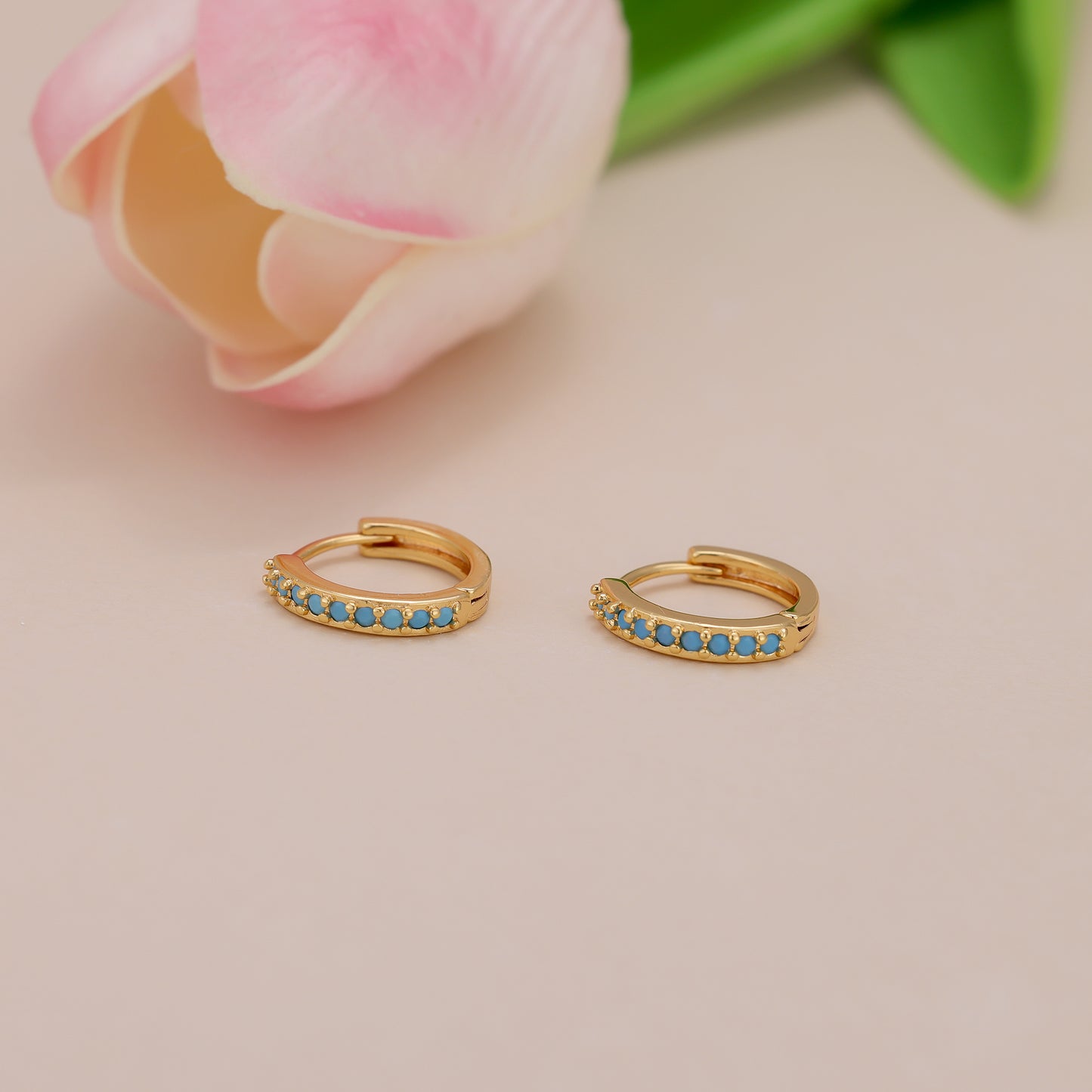 E138 turquoise huggie hoop earrings