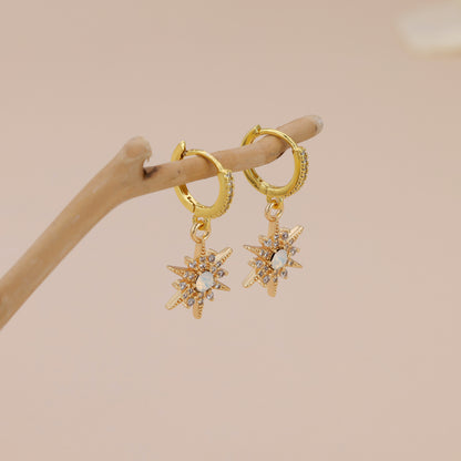 E145 starburst huggie hoop opal earrings