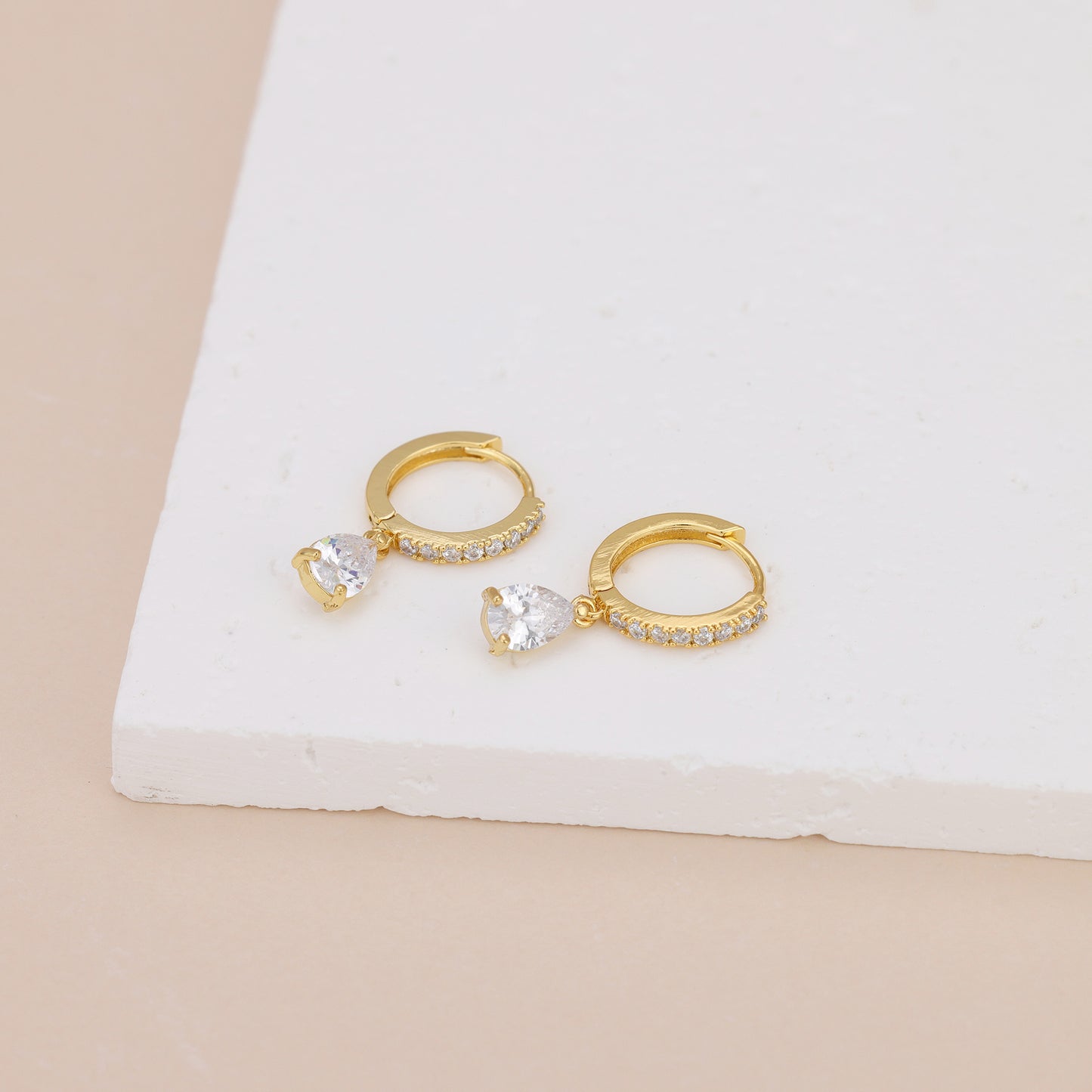 E019 gold baguette dangle huggie hoop earrings