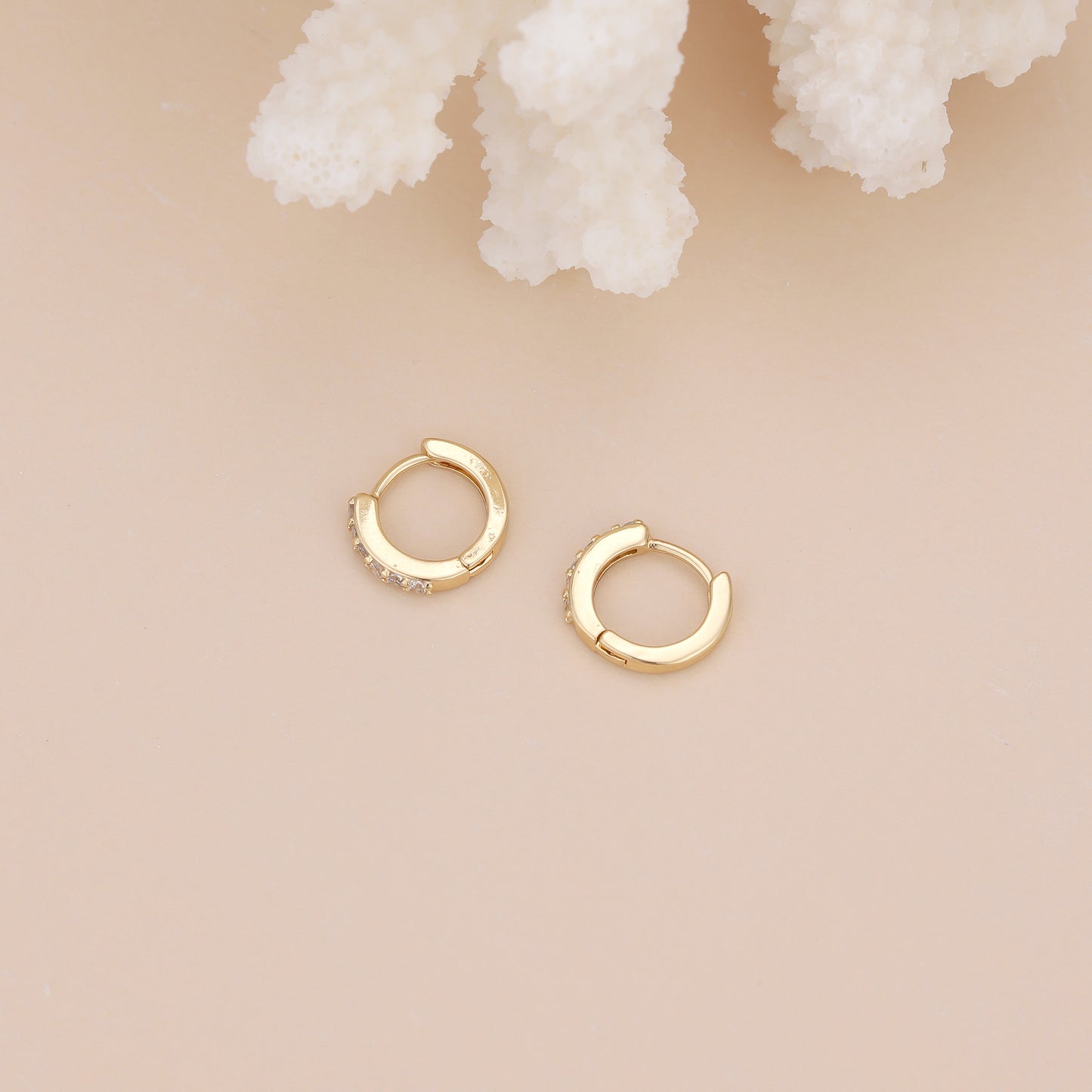 E173 dainty paved huggie hoop earrings