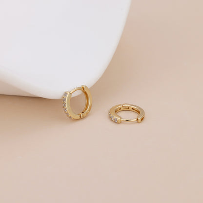 E173 dainty paved huggie hoop earrings