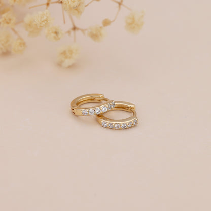 E173 dainty paved huggie hoop earrings