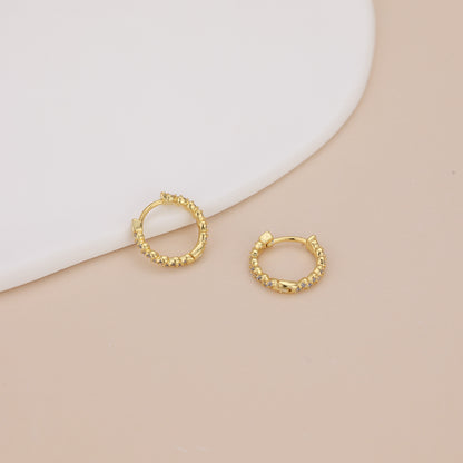 E033 gold dainty paved cz hoop earring