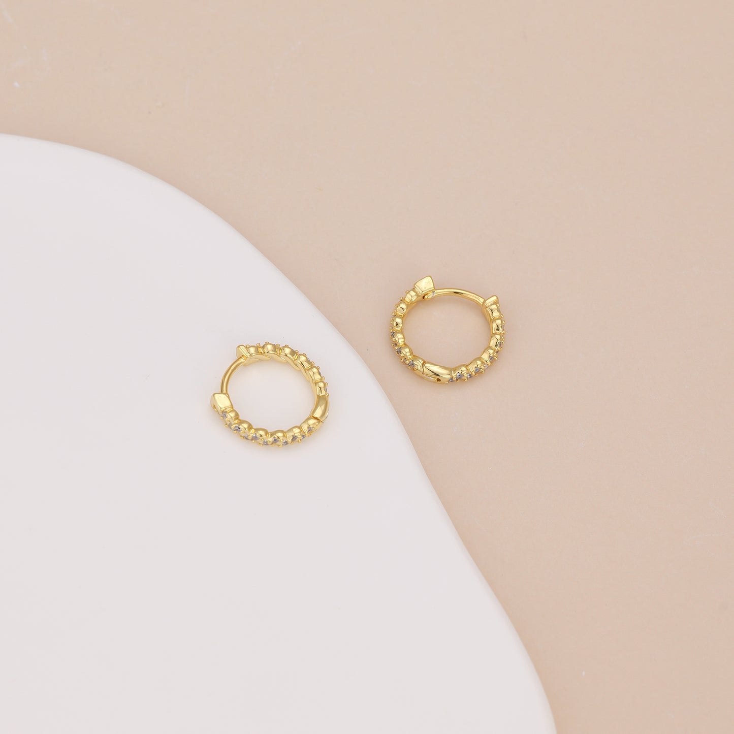 E033 gold dainty paved cz hoop earring