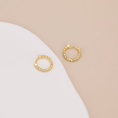 E033 gold dainty paved cz hoop earring