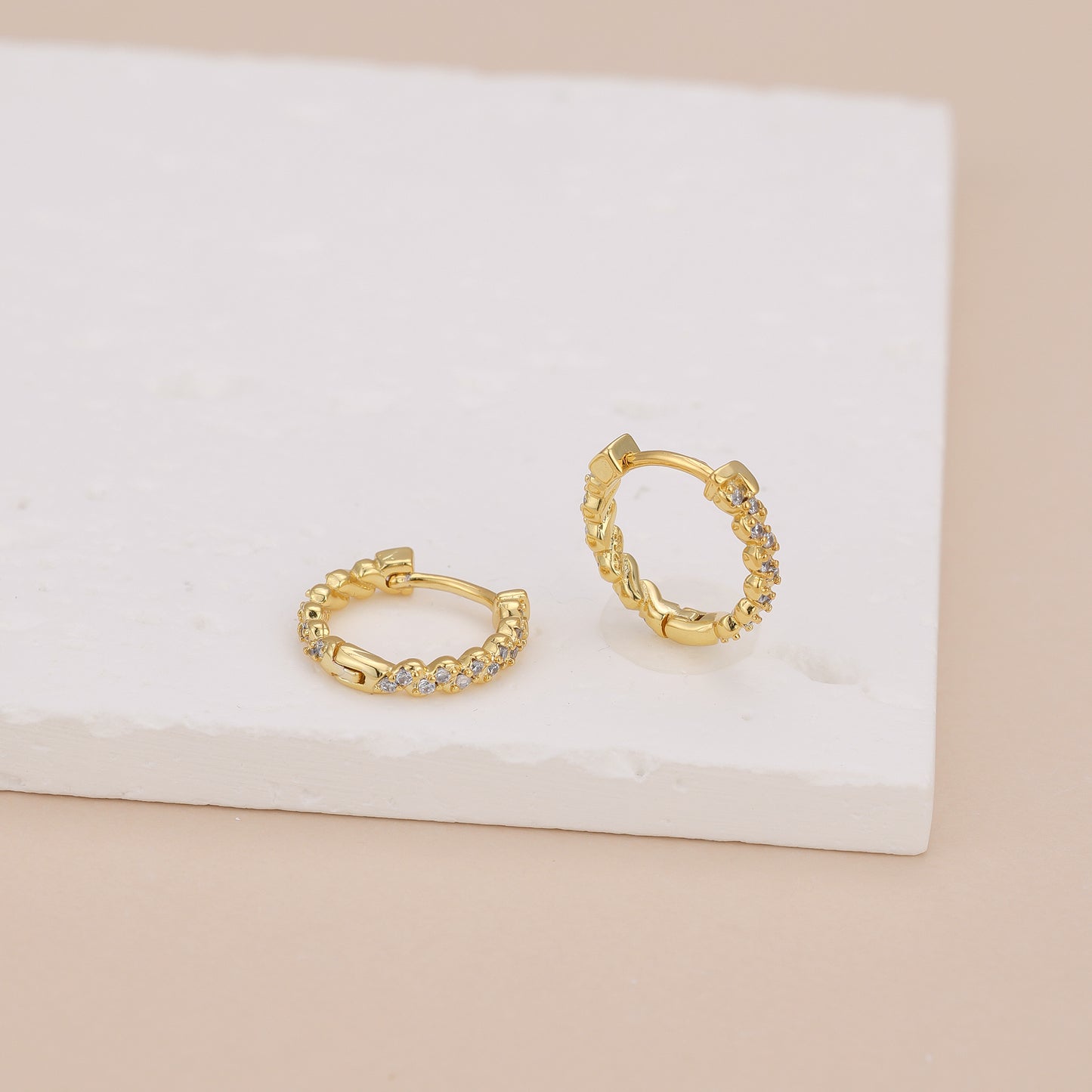 E033 gold dainty paved cz hoop earring