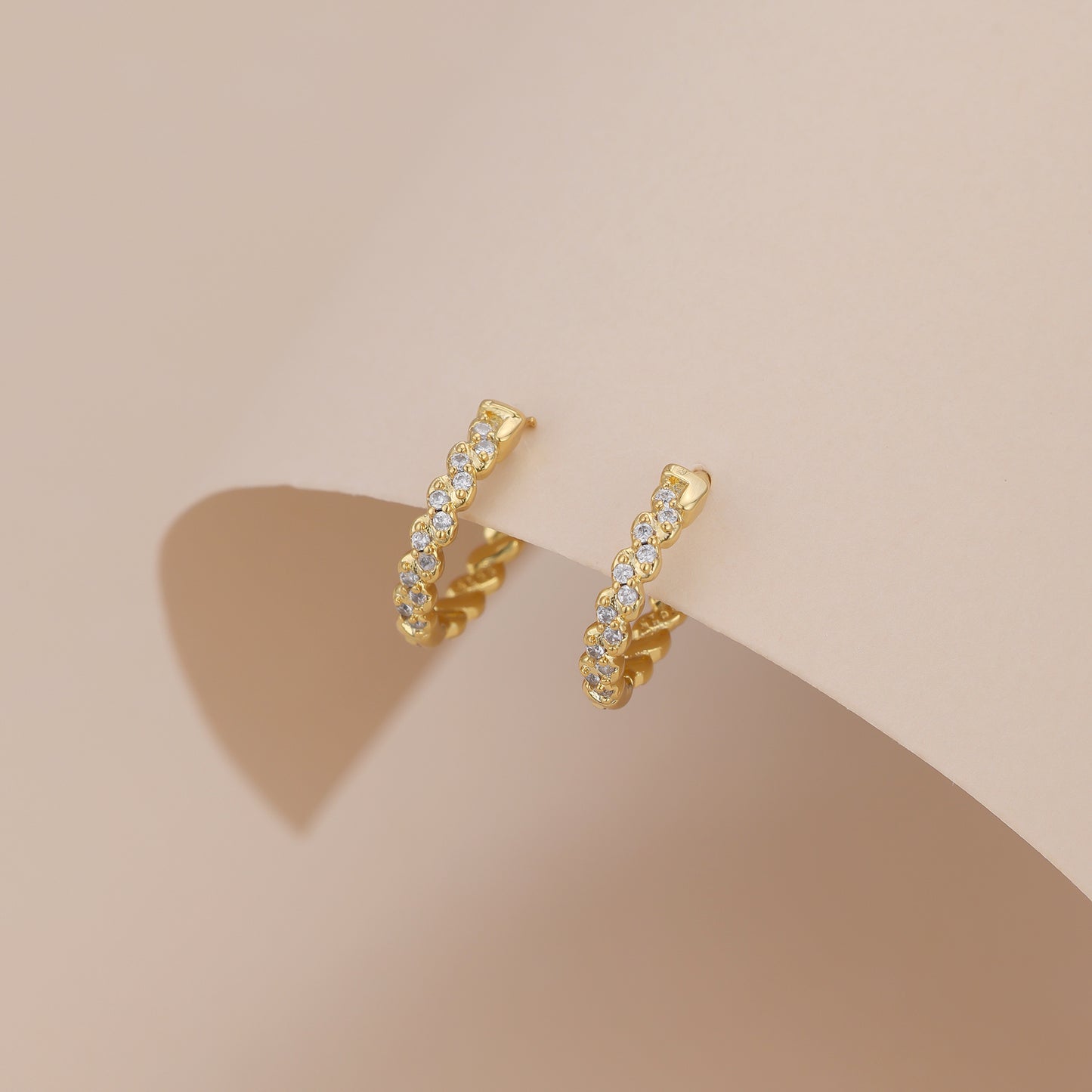 E033 gold dainty paved cz hoop earring