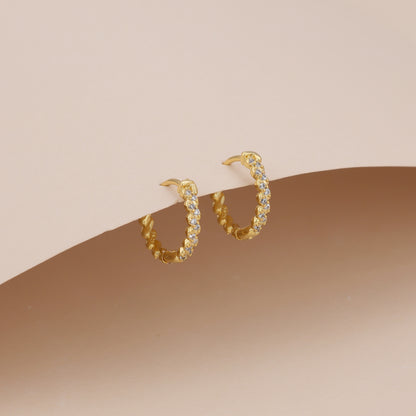 E033 gold dainty paved cz hoop earring