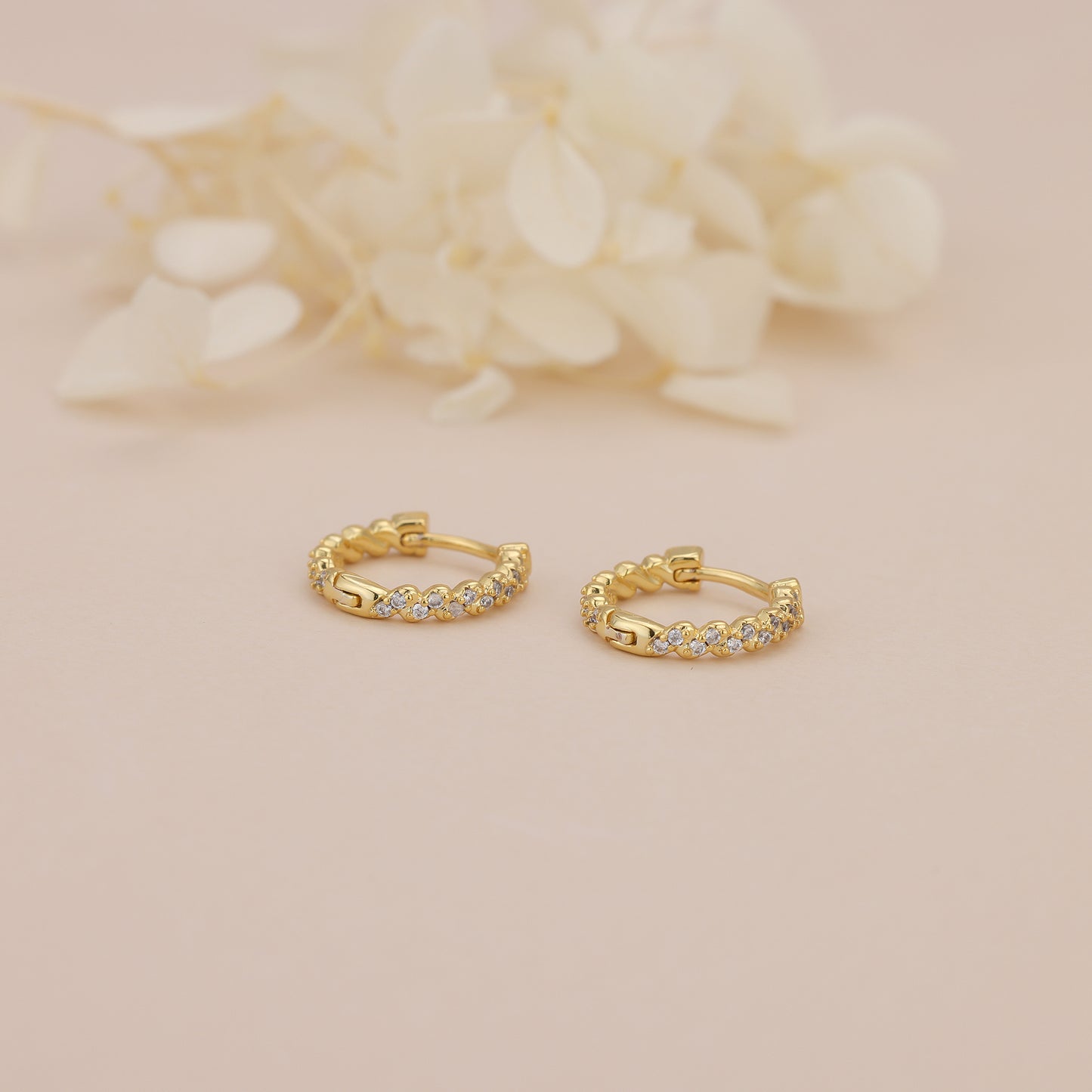 E033 gold dainty paved cz hoop earring