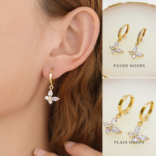 E164 dainty crystal butterfly dangle earrings