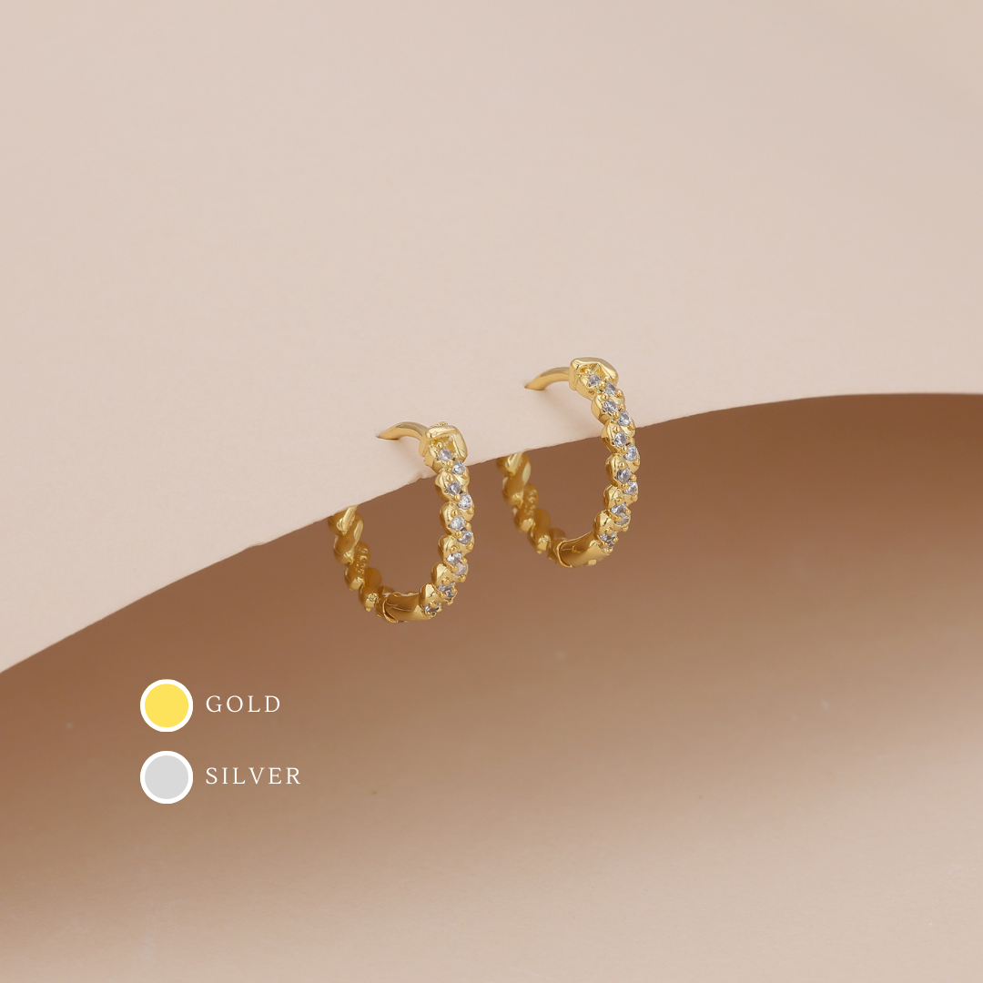 E033 gold dainty paved cz hoop earring