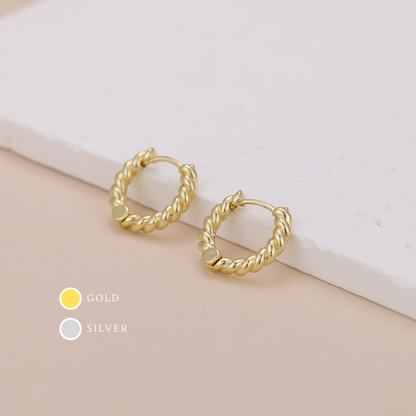 E118 gold twisted huggie hoop earrings