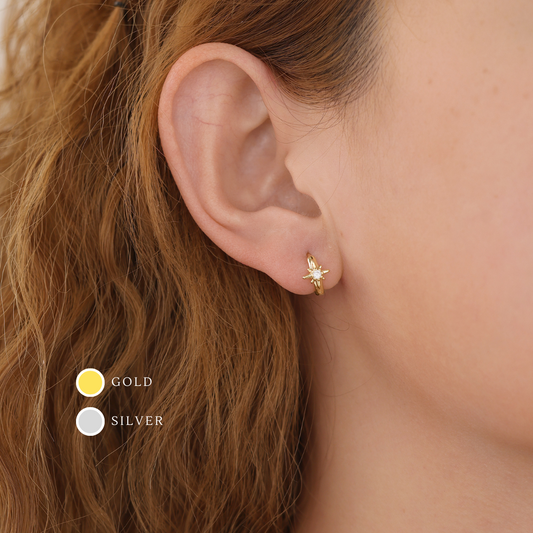 E168 celestial dainty starburst huggie earrings