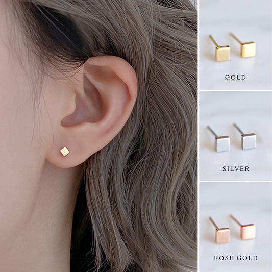 Ivy gold square ear studs earring