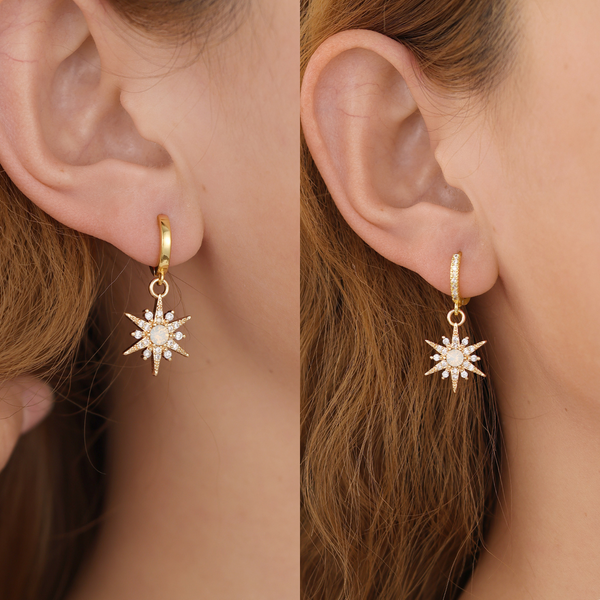 E145 starburst huggie hoop opal earrings