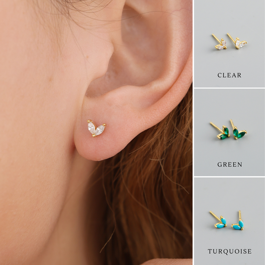 E100 18k gold vermeil marquise flower stud earrings