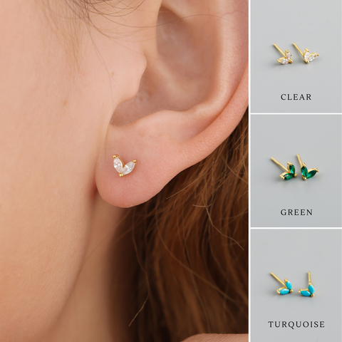 E100 gold marquise flower stud earrings