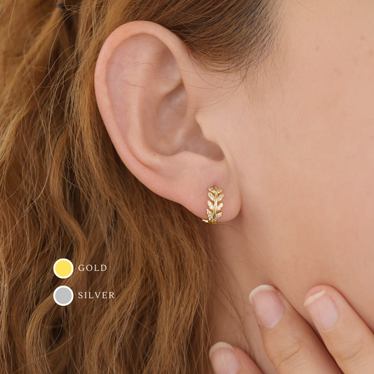 E043 gold leaf huggie hoop earrings