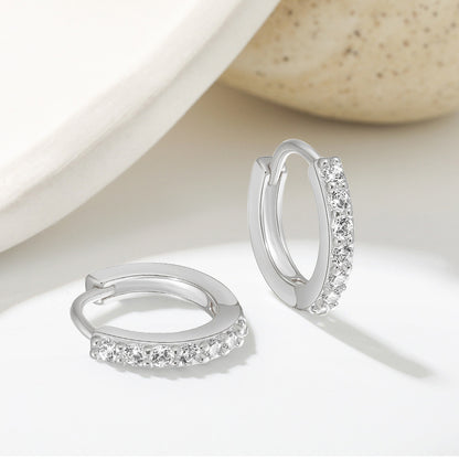 E173 dainty paved huggie hoop earrings