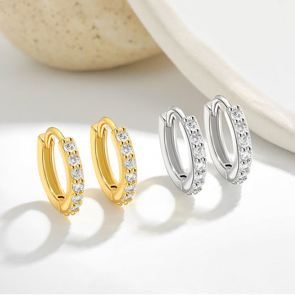 E173 dainty paved huggie hoop earrings