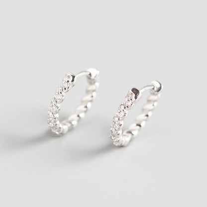 E033 gold dainty paved cz hoop earring