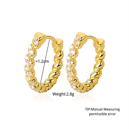 E033 gold dainty paved cz hoop earring