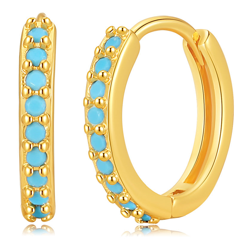 E138 turquoise huggie hoop earrings